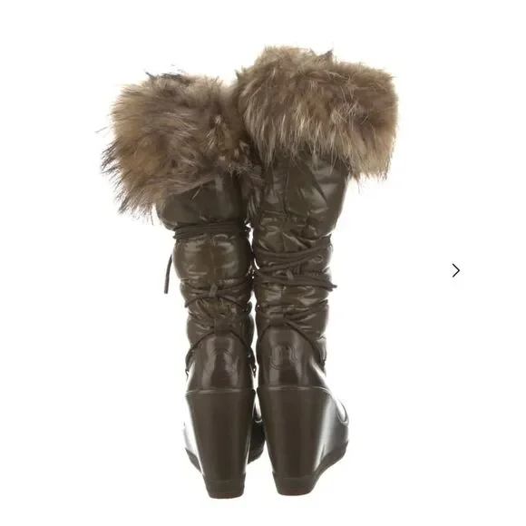 Moncler Nylon Fur Trim Lace-Up Boots - size 6 | US6, IT36 - Mocha Brown - Picture 3 of 13